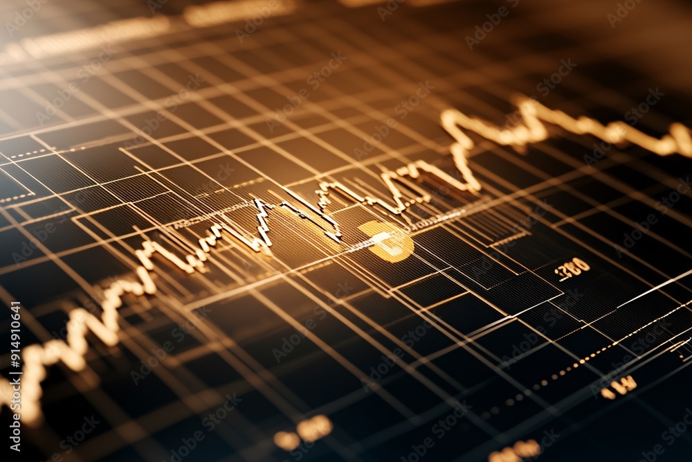 Poster a financial graph showing a rising trend line with a prominent warning symbol, representing the pote