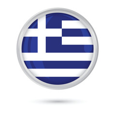 Greece Flag. National flag of Greece vector illustration isolated on white background round circle shape with frame. Round 3D flag button glossy and shine for independence day national day celebration