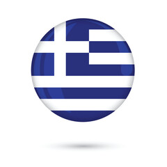 Greece round flag on white background isolated vector graphic illustration for national day independence day celebration, election, games, basketball 3D square glossy shining flag button of Greece