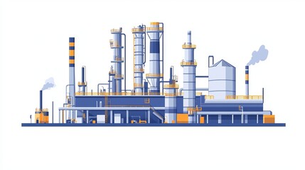 Oil production plant petrochemical plant and large oil refinery presented in a flat style featuring metallic constructions