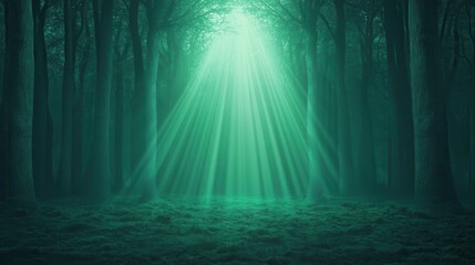Fototapeta premium forest illuminated by ethereal green light, creating an enchanting atmosphere of nature and tranquility.