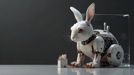 A white robotic rabbit isolated on a transparent background