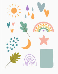 set of icons for your design with leaf rainbow and sun
