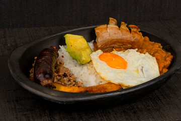 Paisa tray the most representative dish of Colombia and the emblem of Antioquia gastronomy