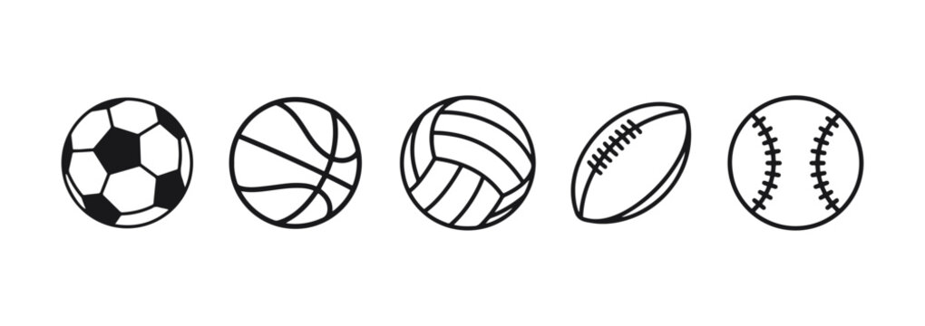 Sport balls set. Ball icons. Balls for Football, Soccer, Basketball, Tennis, Baseball, Volleyball. Vector illustration