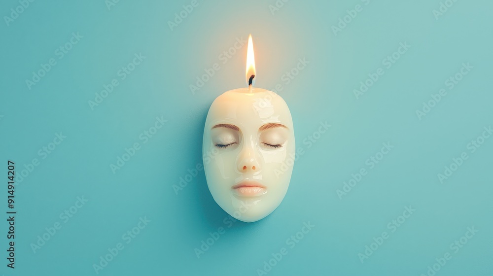 Poster candle designed as a serene face, combining art and functionality, ideal for enhancing atmosphere in