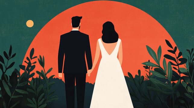 Elegant Floral Wedding Invitation Card Design with Minimalist Flat Decorative Ornament Bouquet and Foliage Elements for Wedding Ceremony Event or Announcement