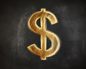 A golden dollar sign drawn on a chalkboard, symbolizing wealth and finance in a captivating artistic style.