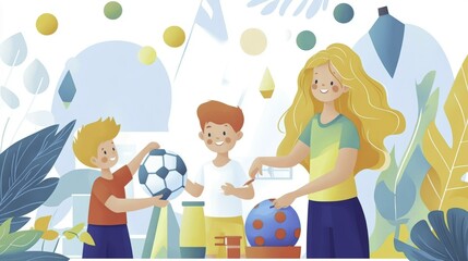 Happy Kids Playing with Balls