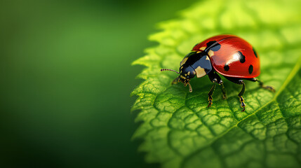 Fototapeta premium ladybug on green leaf