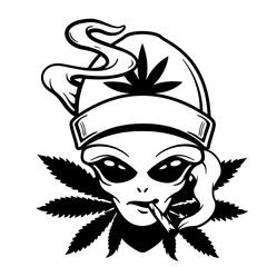 Alien Weed | Extraterrestrial | Four Twenty | 420 Cannabis | Kush Leaf | Smoking Joint | Weed Life | Weed | Original Illustration | Vector and Clipart | Cutfile and Stencil