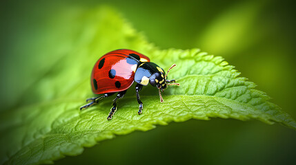 Fototapeta premium ladybug on green leaf