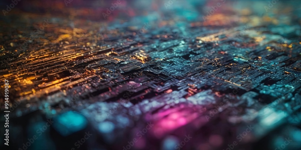 Poster a colorful image of a cityscape with neon lights and a futuristic feel
