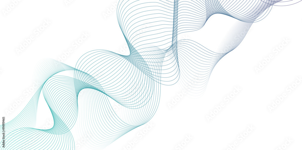 Poster Smooth wave abstract vector background with shadow. background image with dynamic curves.Abstract blue futuristic blend waves lines technology background and sound wave lines on white background.	

