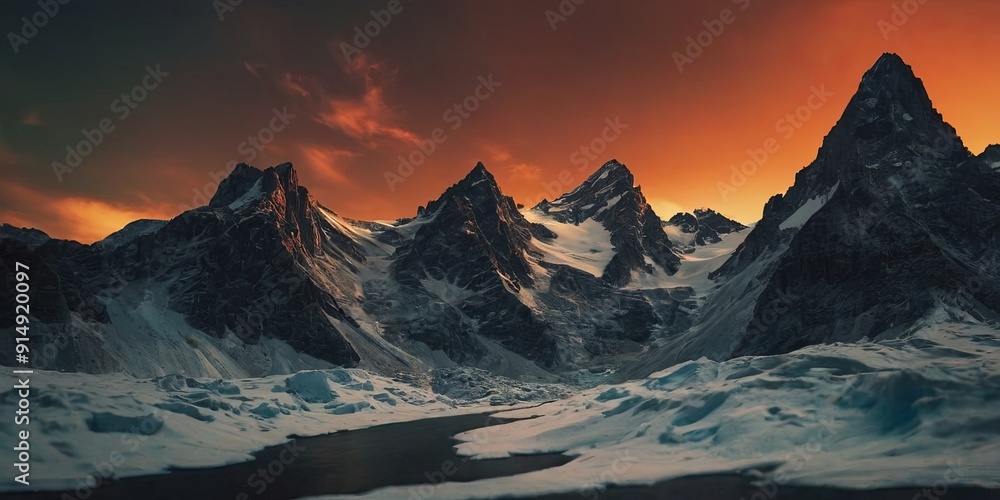 Poster A mountain range with a river running through it