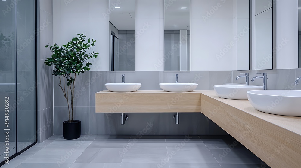 Poster 12. an image of a modern public restroom with ample copy space, highlighting cleanliness for world t