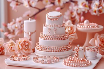 Sophisticated Still Life of Peach-Colored Jewelry