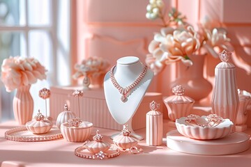 Sophisticated Still Life of Peach-Colored Jewelry
