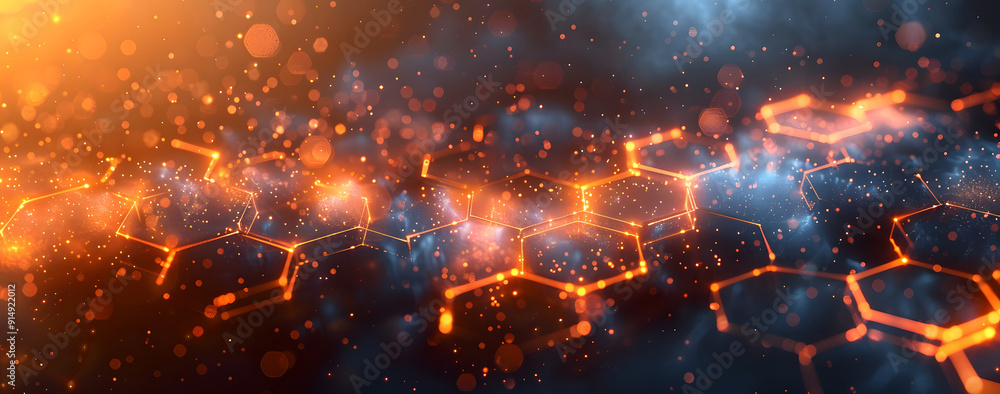 Poster abstract tech background with illuminated fiber optic connections, quantum computing network systems