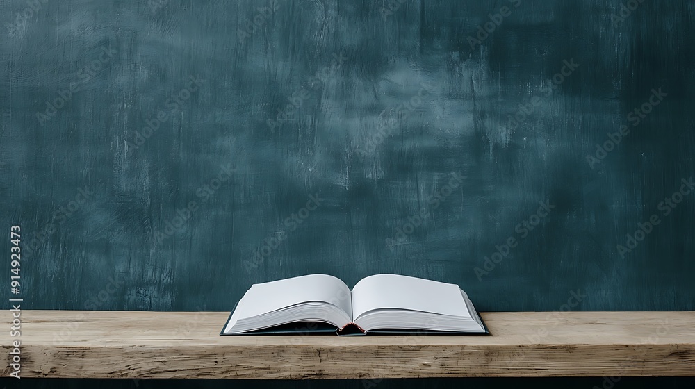 Aufkleber an open book with blank pages on a rustic table in a rural school, representing the lost potential a