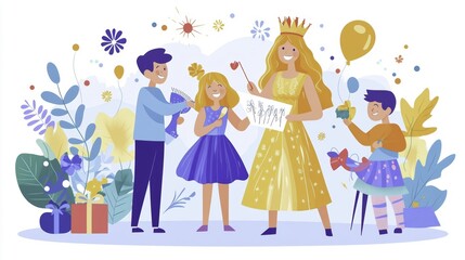 Children celebrating with a princess