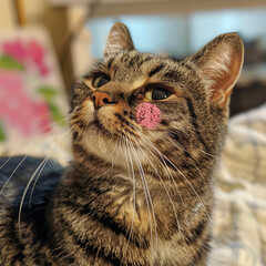 Tabby Cat with Pink Blush Mark on Cheek