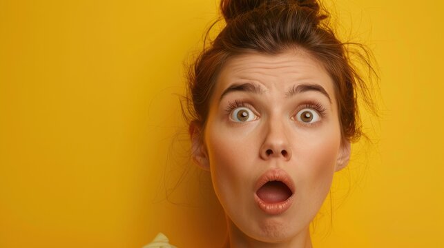 Portrait shocked afraid woman looking with eyes 