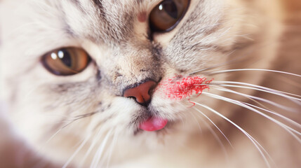 Tabby Cat with Pink Cheek Marks Close-Up