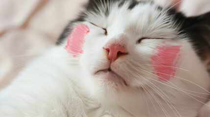 Tabby Cat with Pink Cheek Marks Close-Up