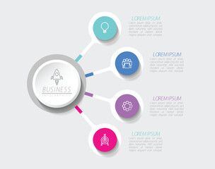 Vector infographic business presentation template with circular interconnection with 4 options.