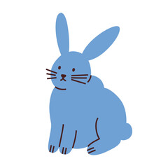 Vector illustration of a cute blue rabbit with long ears and whiskers. Cartoon flat style, perfect for pet, farm and wildlife themes. Adorable bunny, ideal for animal lovers and nature icons