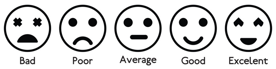 Feedback emoticons emojis. Smiley icon set , happy, neutral, sad, emoji, icon - Customer satisfaction rating scale with good and bad emotions. Vector illustration. eps 10