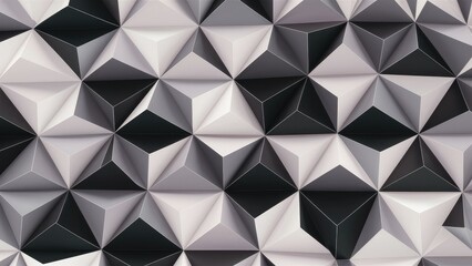 Obraz premium Seamless geometric pattern featuring black and gray triangles on a light background Abstract digital grid design with a white polygon mosaic triangle backdrop ideal for business and