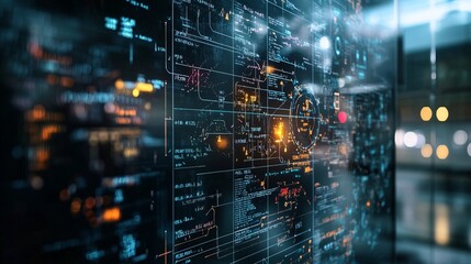 Scientific Analysis with Mathematical Formulas and Diagrams on a Glass Wall