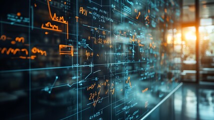 Brainstorming Session with Complex Diagrams and Calculations on a Glass Board