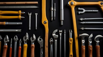 home improvement construction tools on black background.generative.ai