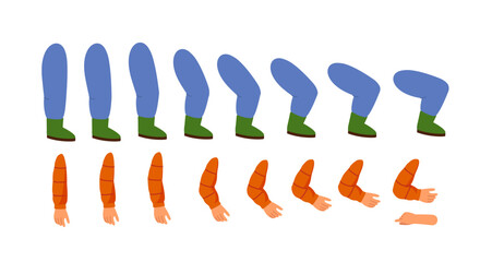 Winter boy constructor. Kid in snowy weather. Kit for creating animations. Pack of legs and hands. Customization of character. Flat vector collection