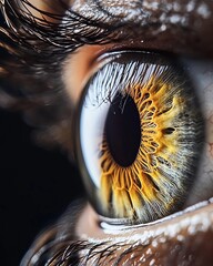 Detailed Close-Up of an Eye Showing Unique Iris Patterns and Sharp Eyelashes