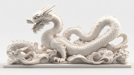 a very beautiful dragon carving on a white background