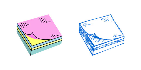 Vector  flat and sketch style  school and office tools Illustration. Detailed retro style sticky notes sketch. Vintage sketch element. Back to School.