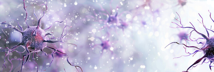 Epilepsy Awareness Month. Neurons, neural connections, purple background. Bokeh effect. Horizontal banner. Copy space. Central Nervous system disorder, neurological problem. Alzheimer's disease Day