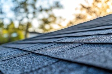 Close-up view of a textured roof shingle, captured in natural light, showcasing detail and craftsmanship of roofing materials.