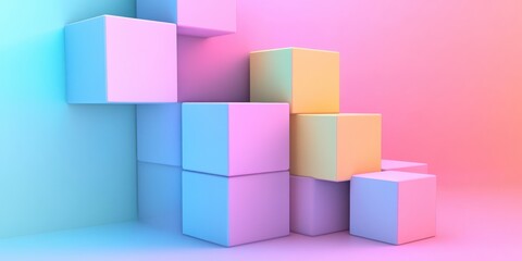 Obraz premium Colorful and abstract arrangement of 3D cubes creating a modern and playful backdrop suitable for various design projects.