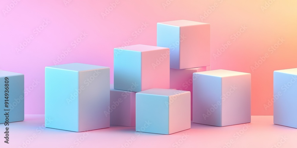 Poster colorful geometric blocks arranged on a soft gradient background, ideal for modern art and design pr