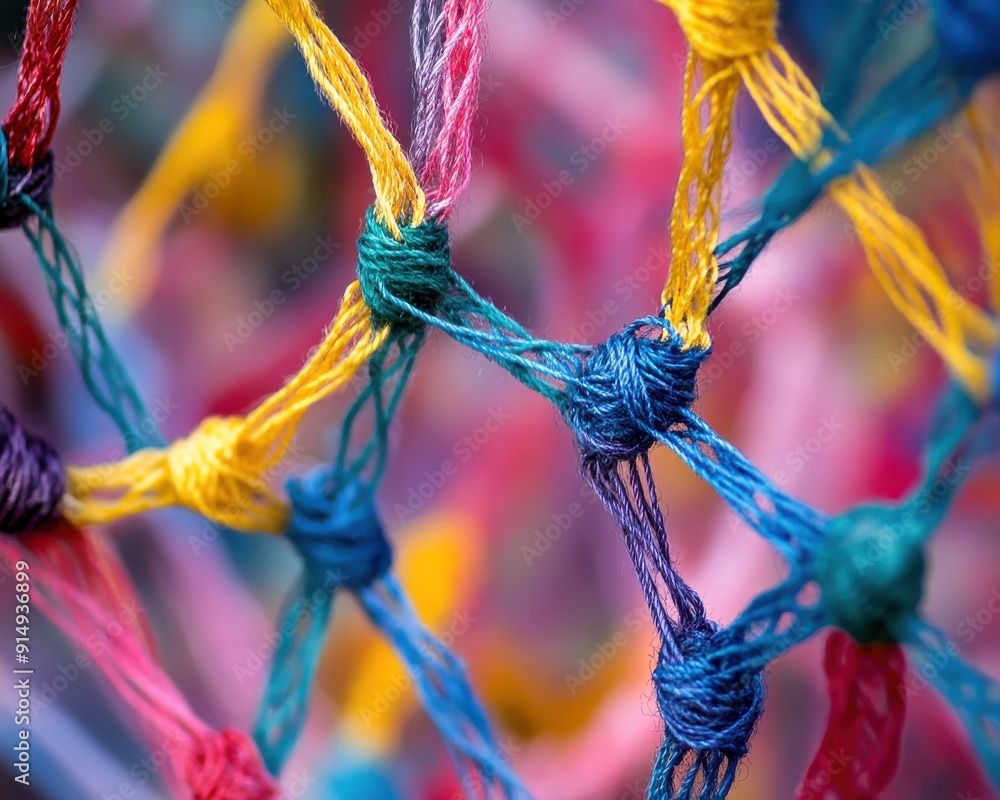 Poster colorful knot design creates a vibrant pattern, showcasing intricate details of intertwined threads 