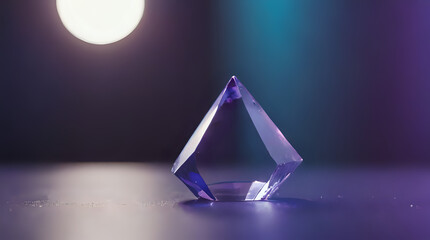 purple crystal on a table with a full moon in the background