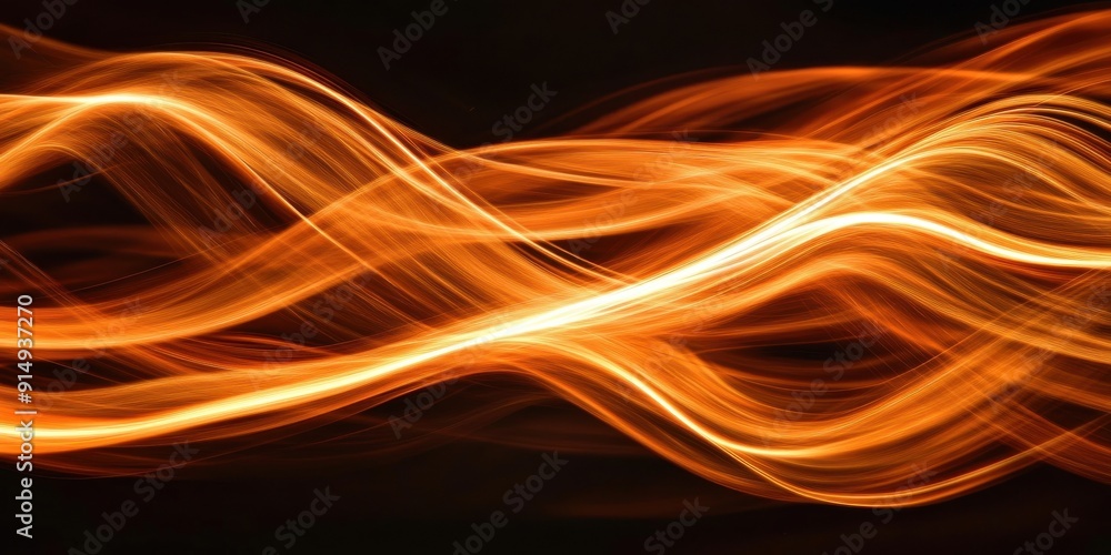 Poster dynamic orange waves of light create a mesmerizing abstract pattern, perfect for backgrounds or arti