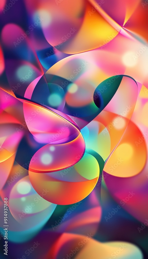 Poster vibrant abstract design featuring colorful swirls and bubbles, perfect for backgrounds, art projects