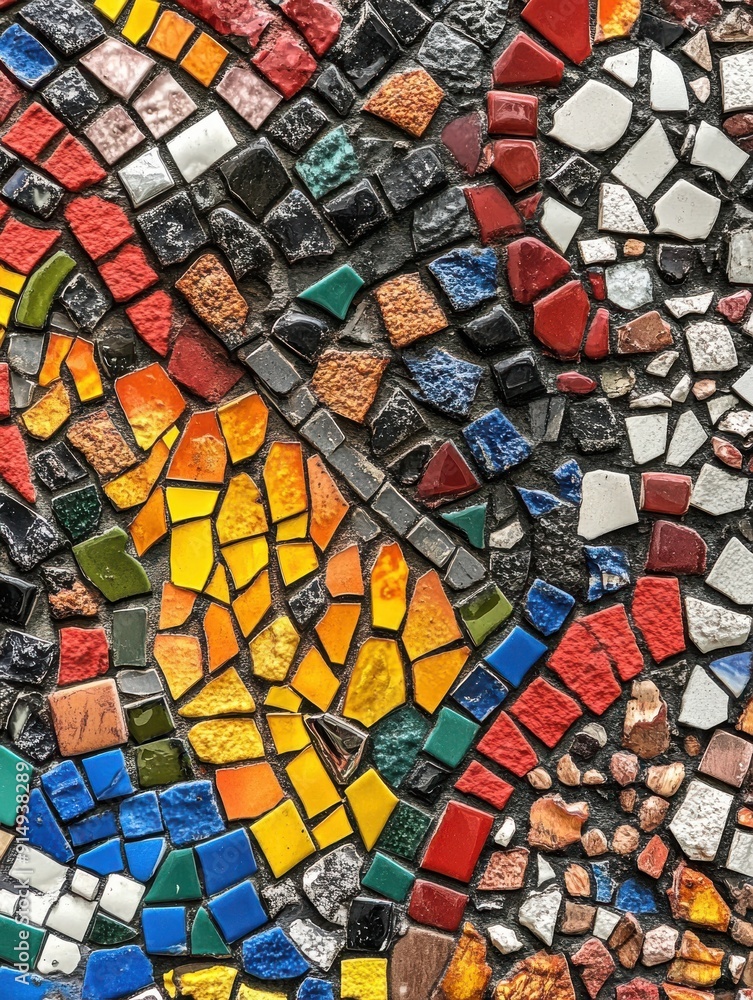 Poster vibrant mosaic design showcasing a variety of colorful tiles arranged in a captivating pattern.