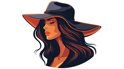 Portrait lady with an elegant hat on white background. Beauty logo design. Vector illustration of a beautiful woman. Generative AI
